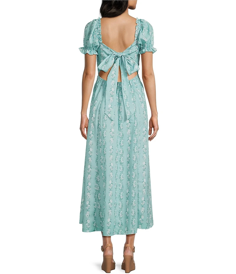 Midnight Doll Floral Printed Short Puff Sleeve Maxi Dress