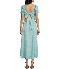 Midnight Doll Floral Printed Short Puff Sleeve Maxi Dress