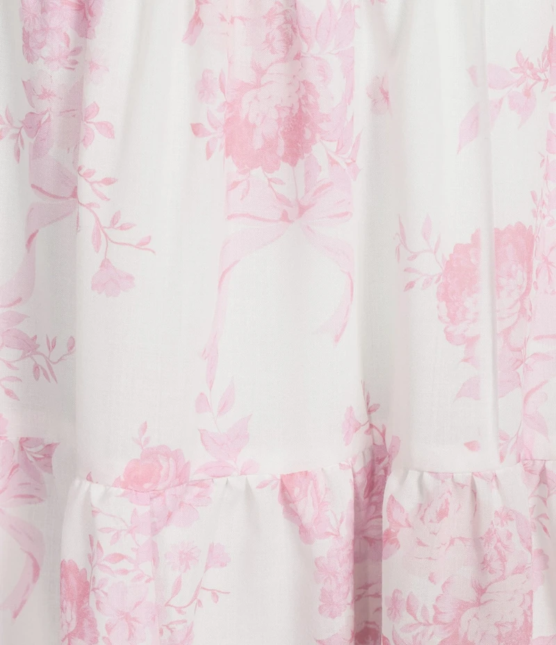 Midnight Doll Floral Printed Square Neck Bubble Sleeve Tiered Midi Dress