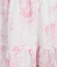 Midnight Doll Floral Printed Square Neck Bubble Sleeve Tiered Midi Dress