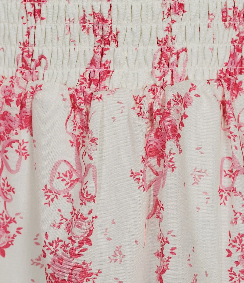 Midnight Doll Floral Printed Square Neck Tie Strap Smocked Bodice Ruffle Tiered Midi Dress