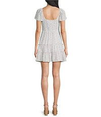 Midnight Doll Floral Printed V-Neck Short Sleeve Smocked Back Mini Dress