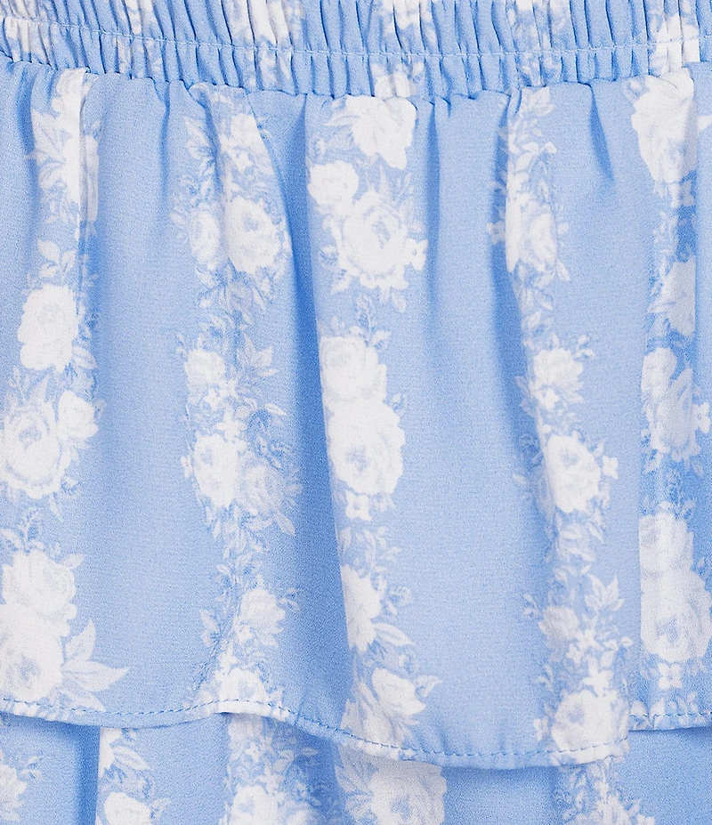 Midnight Doll Floral Square Neck Short Puff Sleeve Ruffle Tiered Midi Dress