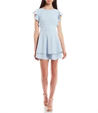 Midnight Doll Flutter Sleeve Double-Hem Fit & Flare Dress