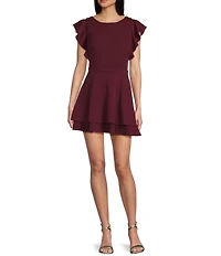 Midnight Doll Flutter Sleeve Double-Hem Fit & Flare Dress