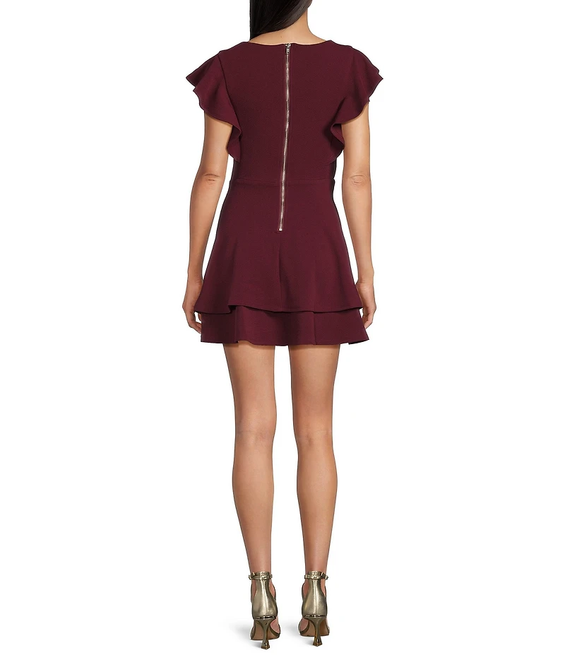 Midnight Doll Flutter Sleeve Double-Hem Fit & Flare Dress