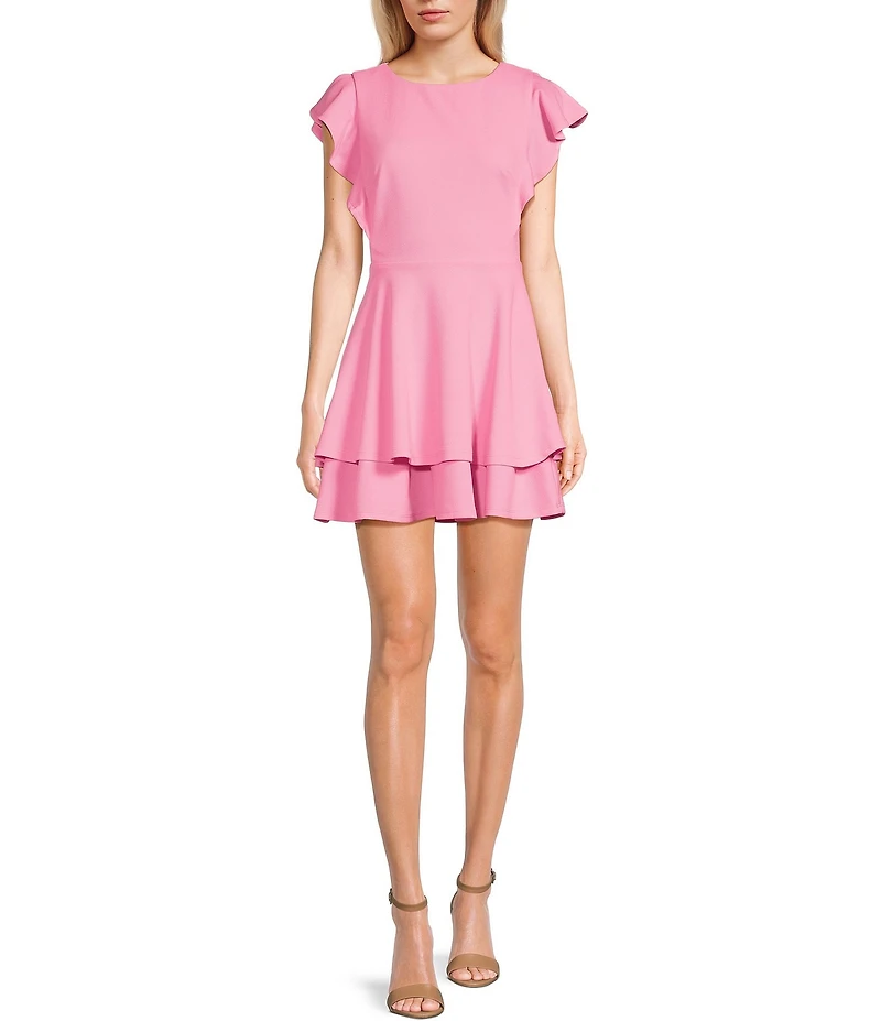 Midnight Doll Flutter Sleeve Double-Hem Fit & Flare Dress