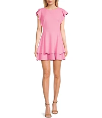 Midnight Doll Flutter Sleeve Double-Hem Fit & Flare Dress