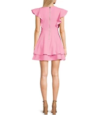 Midnight Doll Flutter Sleeve Double-Hem Fit & Flare Dress