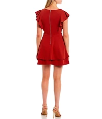 Midnight Doll Flutter Sleeve Double-Hem Fit & Flare Dress
