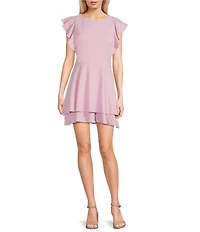 Midnight Doll Flutter Sleeve Double-Hem Fit & Flare Dress