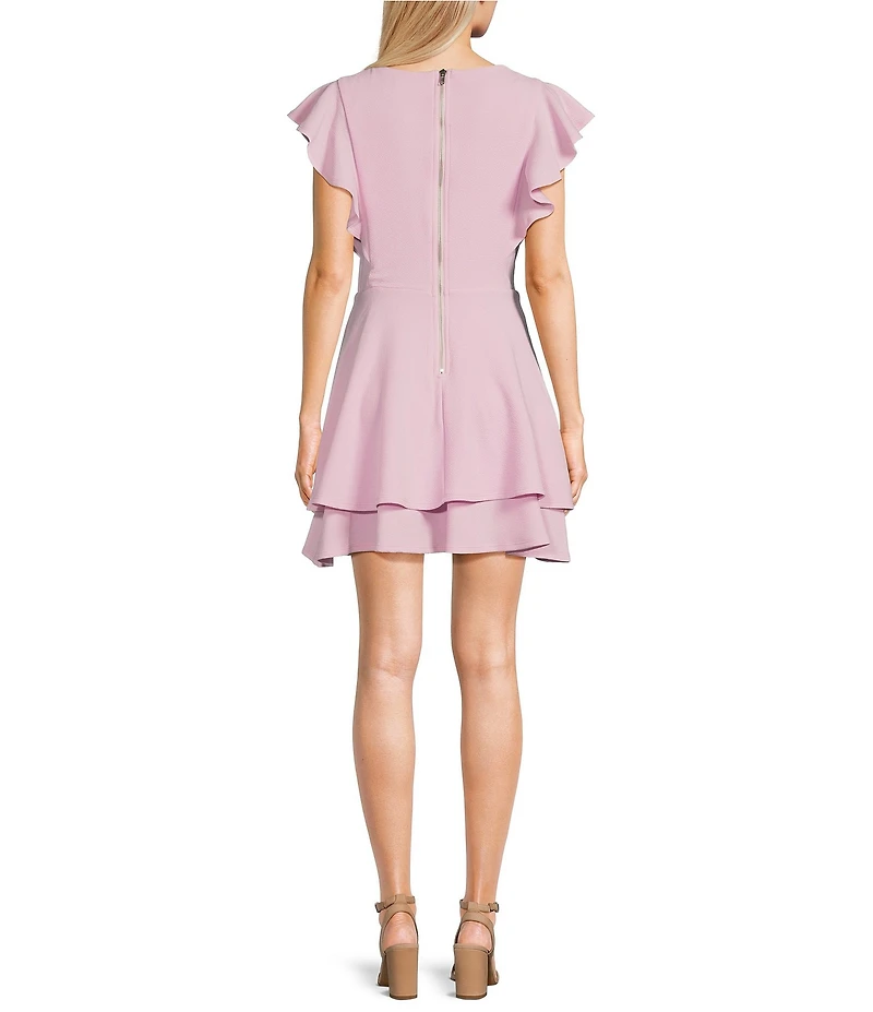 Midnight Doll Flutter Sleeve Double-Hem Fit & Flare Dress