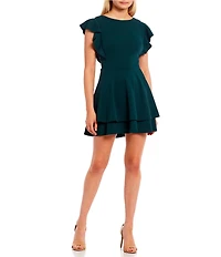 Midnight Doll Flutter Sleeve Double-Hem Fit & Flare Dress