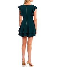 Midnight Doll Flutter Sleeve Double-Hem Fit & Flare Dress