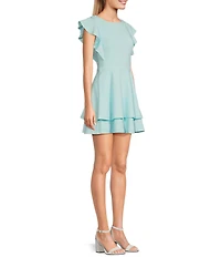 Midnight Doll Flutter Sleeve Double-Hem Fit & Flare Dress