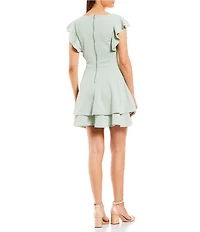 Midnight Doll Flutter Sleeve Double-Hem Fit & Flare Dress