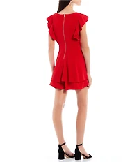 Midnight Doll Flutter Sleeve Double-Hem Fit & Flare Dress
