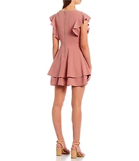 Midnight Doll Flutter Sleeve Double-Hem Fit & Flare Dress