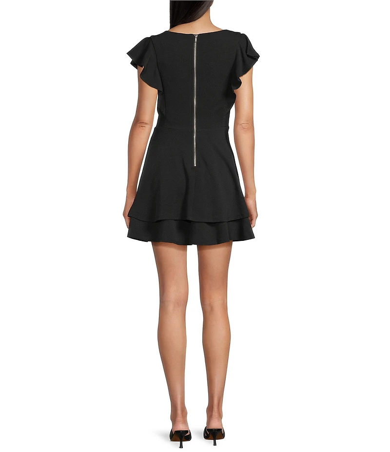 Midnight Doll Flutter Sleeve Double-Hem Fit & Flare Dress