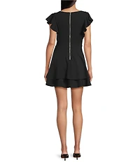 Midnight Doll Flutter Sleeve Double-Hem Fit & Flare Dress