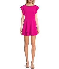 Midnight Doll Flutter Sleeve Double-Hem Fit & Flare Dress