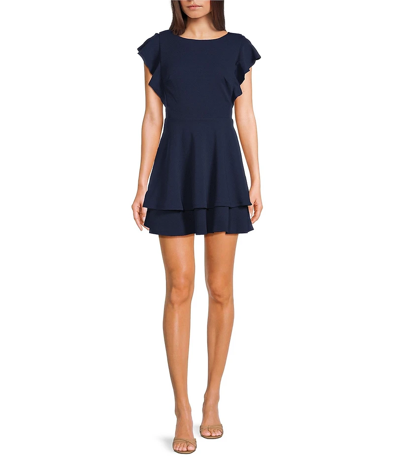 Midnight Doll Flutter Sleeve Double-Hem Fit & Flare Dress