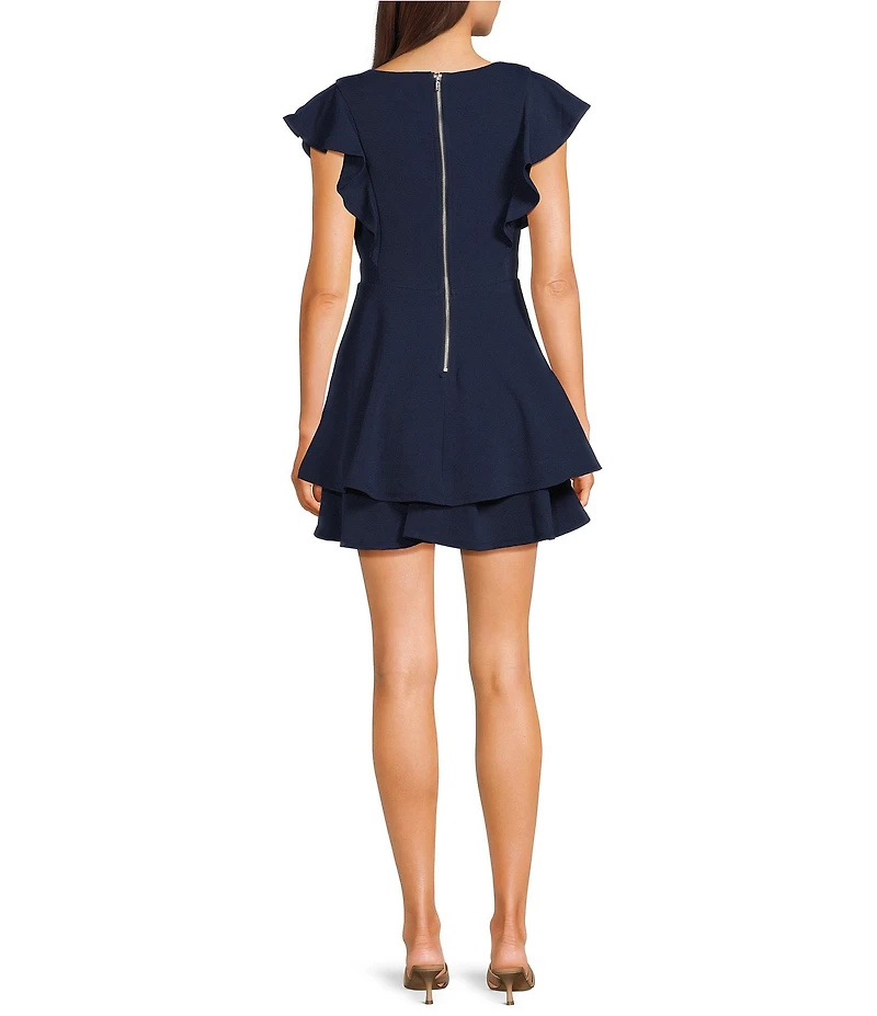 Midnight Doll Flutter Sleeve Double-Hem Fit & Flare Dress