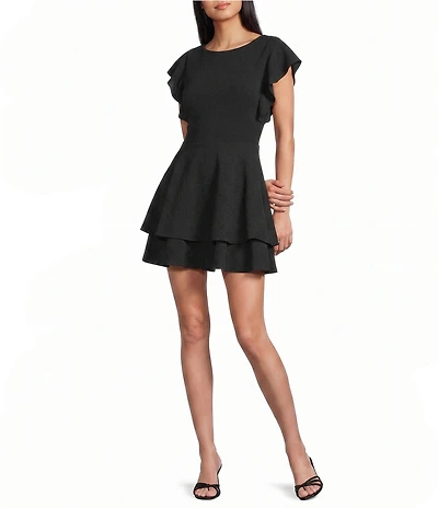 Midnight Doll Flutter Sleeve Double-Hem Fit & Flare Dress