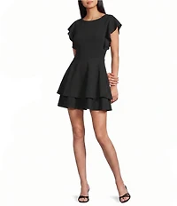Midnight Doll Flutter Sleeve Double-Hem Fit & Flare Dress