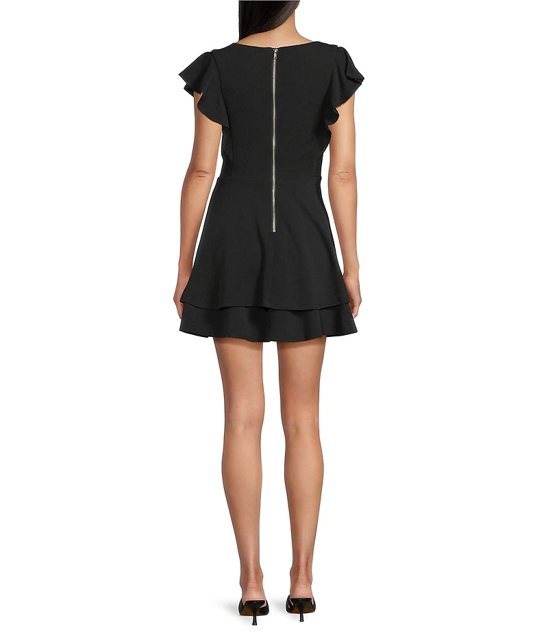 Midnight Doll Flutter Sleeve Double-Hem Fit & Flare Dress