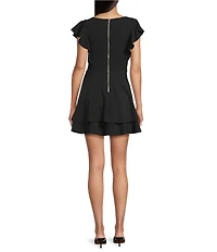 Midnight Doll Flutter Sleeve Double-Hem Fit & Flare Dress