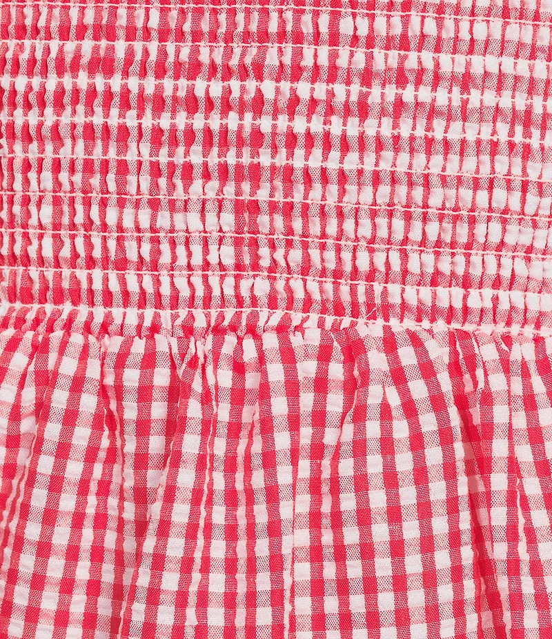 Midnight Doll Gingham Square Neck Tie Shoulder Smocked Bodice Mini Dress
