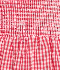 Midnight Doll Gingham Square Neck Tie Shoulder Smocked Bodice Mini Dress