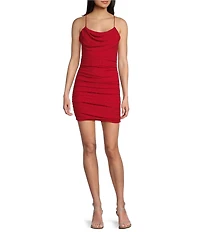 Midnight Doll Glitter Knit Spaghetti Strap Cowl Neck Bodycon Dress