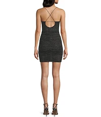 Midnight Doll Glitter Knit Spaghetti Strap Cowl Neck Bodycon Dress