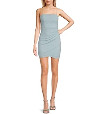 Midnight Doll Glitter Knit Spaghetti Strap Square Neck Tulip Hem Back Detail Dress