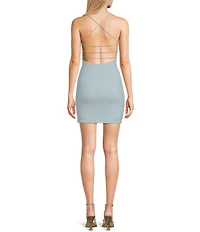 Midnight Doll Glitter Knit Spaghetti Strap Square Neck Tulip Hem Back Detail Dress