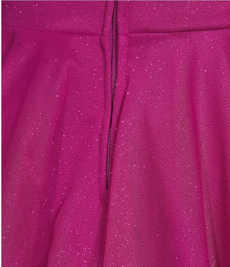 Midnight Doll Glitter Matte Jersey Pleated V-Neck Ruffle Tiered Dress