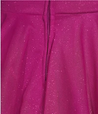 Midnight Doll Glitter Matte Jersey Pleated V-Neck Ruffle Tiered Dress