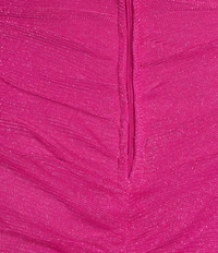 Midnight Doll Glitter Metallic Mesh Knit Halter Neck Ruched Dress