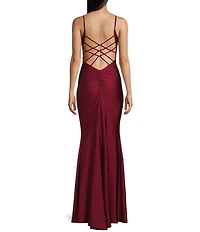 Midnight Doll Jersey Knit Satin Scoop Spaghetti Strap Strappy Back Dress