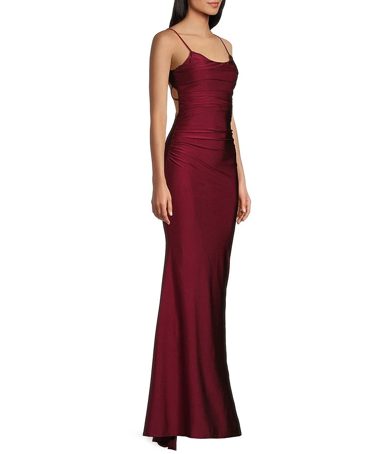 Midnight Doll Jersey Knit Satin Scoop Spaghetti Strap Strappy Back Dress