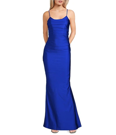 Midnight Doll Jersey Knit Satin Scoop Spaghetti Strap Strappy Back Dress