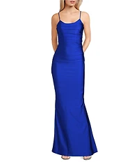 Midnight Doll Jersey Knit Satin Scoop Spaghetti Strap Strappy Back Dress