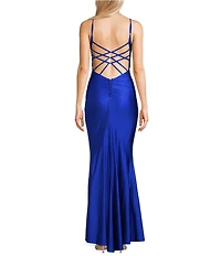 Midnight Doll Jersey Knit Satin Scoop Spaghetti Strap Strappy Back Dress