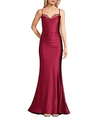 Midnight Doll Jersey Knit Satin Sweetheart Scalloped Embroidered Lace Neck Dress