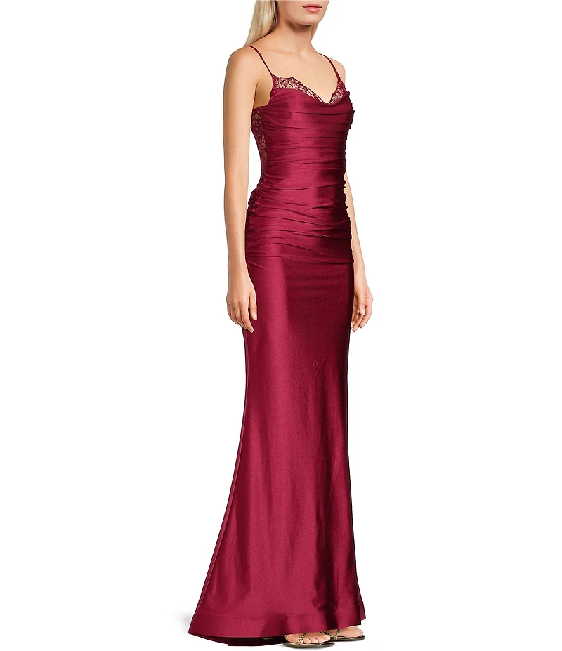 Midnight Doll Jersey Knit Satin Sweetheart Scalloped Embroidered Lace Neck Dress