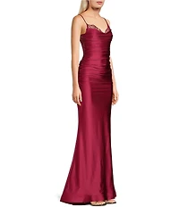 Midnight Doll Jersey Knit Satin Sweetheart Scalloped Embroidered Lace Neck Dress