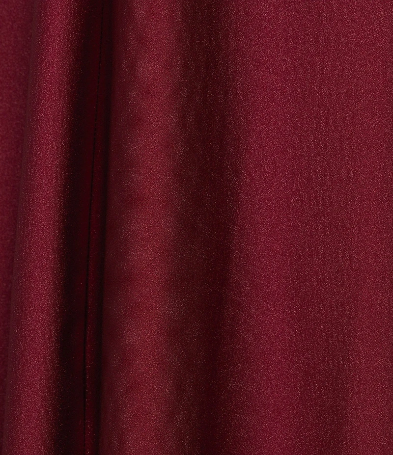 Midnight Doll Jersey Knit Satin V-Neck Rhinestone Strap Lace Up Back Side Slit Long Dress