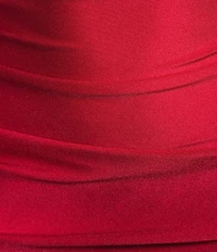 Midnight Doll Jersey Knit Satin V-Neck Sleeveless Rhinestone Strap Lace Up Back Side Slit Dress